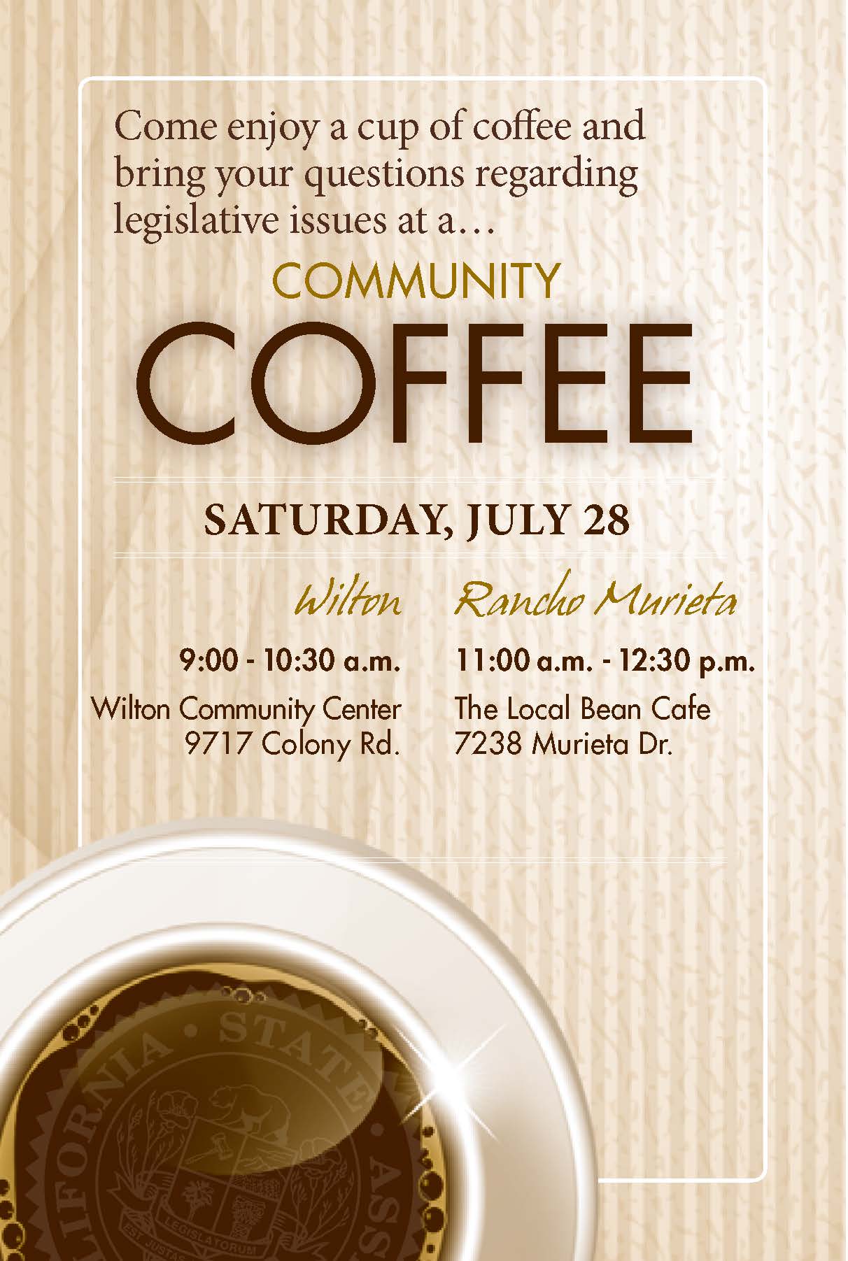 Assemblyman Cooley Community Coffee Flyer